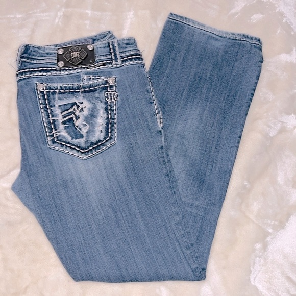 MISS ME 👖 DISTRESSED DESTROYED RIPPED THICK STITCH BOOTCUT JEANS Women 36/18 L33 - Picture 8 of 14